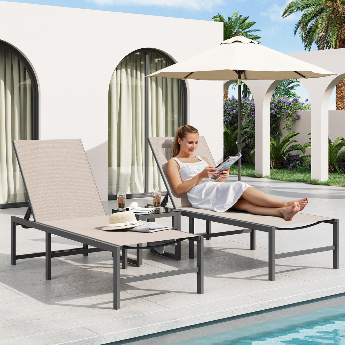 Amopatio Outdoor Lounge Chairs Poolside Chaise Lounge for Patio Set of 2