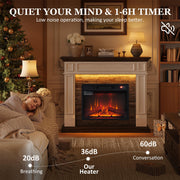 44 Inch Electric Fireplace Mantel with LED Farmhouse TV Stand, Stacked Stone Surround, 23" Insert, Freestanding Entertainment Center, 3D Flame Heater for Living Room, Bedroom, White & Brown