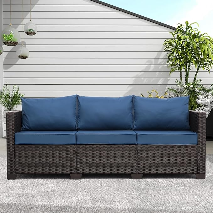 3-Piece Outdoor Wicker Conversation Set with Cushions