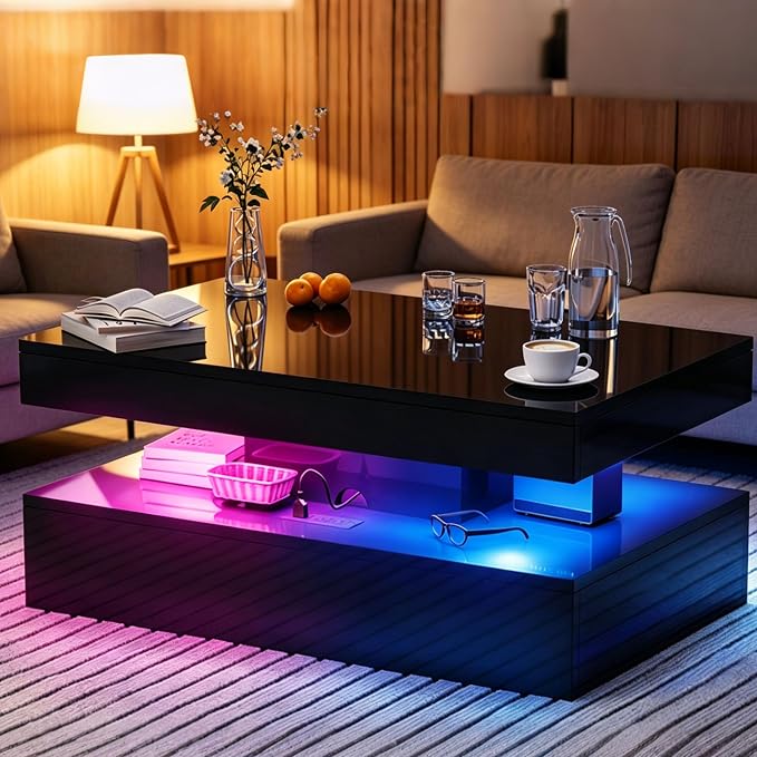LED Coffee Table with Sliding Drawers