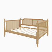 SOFTSEA Rattan Full Daybed with Storage Drawers, Traditional Boho Daybed with Wood Slats Support for Living Room Bedroom, No Box Spring Needed, Easy Assembly, Antique Walnut