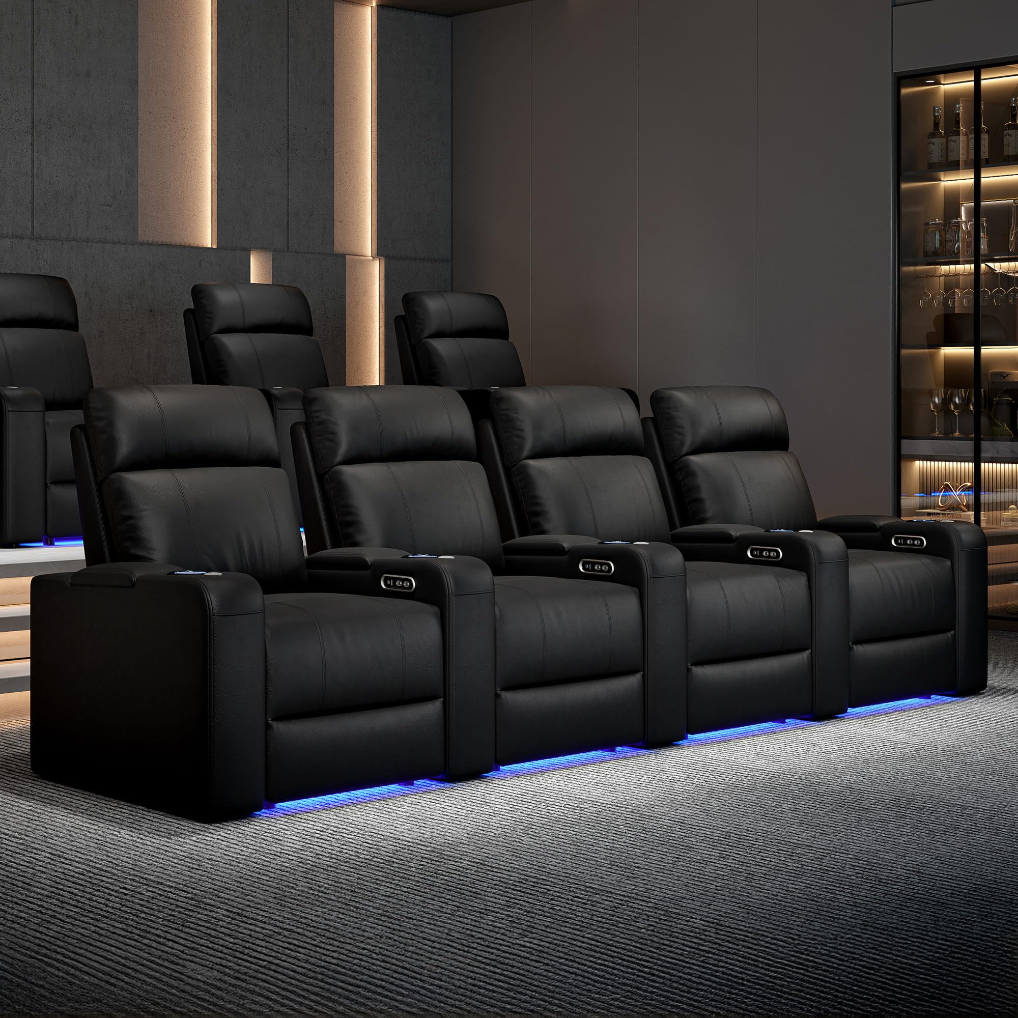 Power Recliner Home Theater Seat – Leather with LED & USB