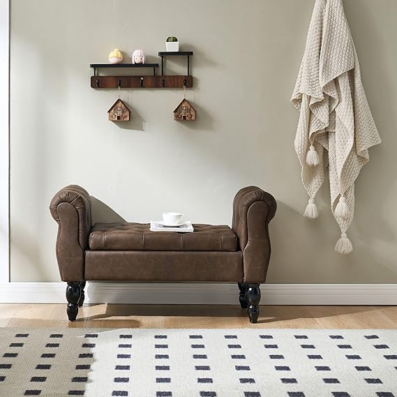 Velvet Storage Ottoman Bench with Wood Legs