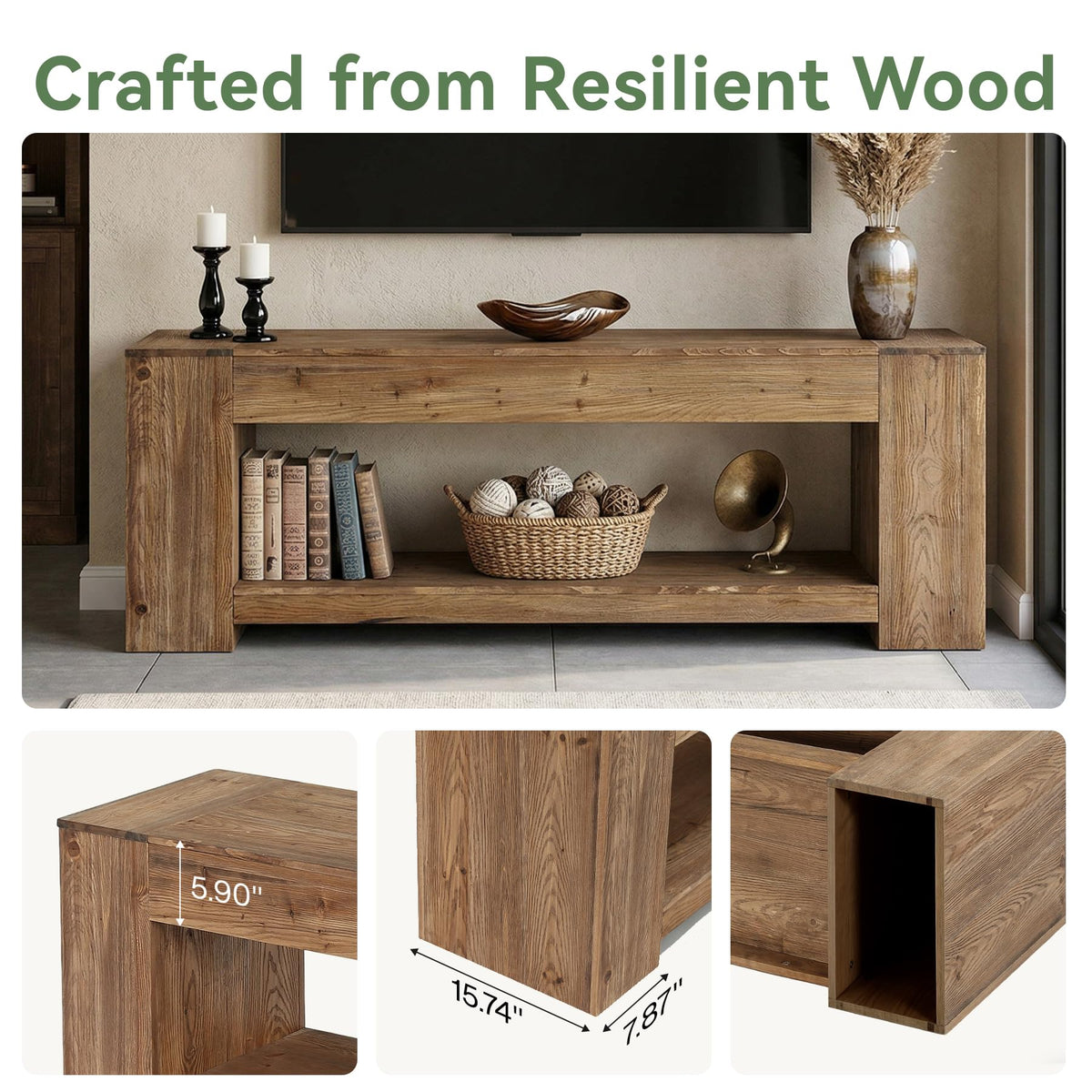 Tribesigns 63" Solid Wood TV Stand for TVs up to 75", Farmhouse TV Console