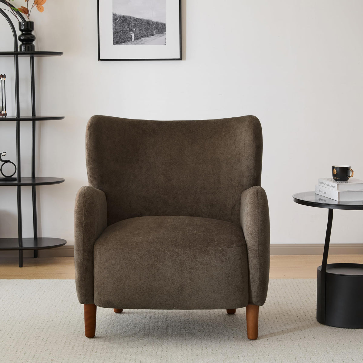 Christopher Knight Home Dolly Mid-Century Modern Velvet Upholstered Wingback Club Chair, Living Room Lounge Chair for Relaxation, Reading Armchair, Solid Wood Living Room Accent Chair, Dark Brown