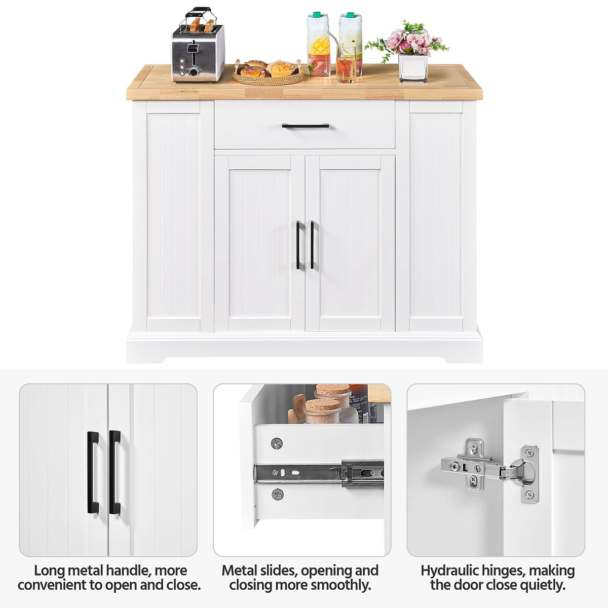 Yaheetech Rolling Kitchen Island Cart with 3 Drawers & Open Shelves, White