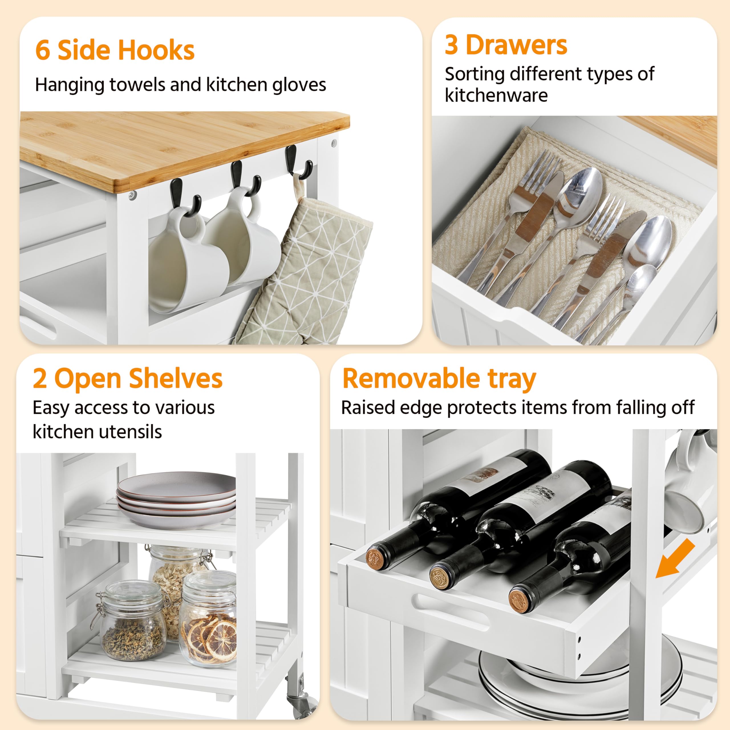Rolling Kitchen Island Cart with Storage