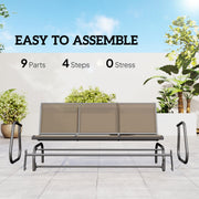 Outsunny 3-Person Patio Glider Bench, Outdoor Porch Glider Swing with 3 Seats, Breathable Mesh Fabric, Metal Frame, Light Mixed Brown