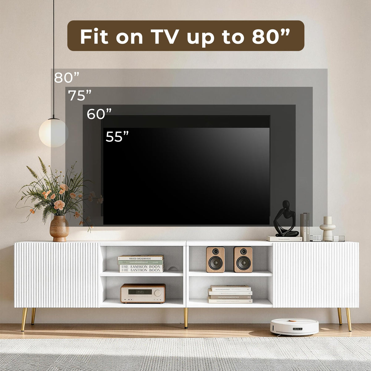 Cavevine 86" Modern TV Stand with Storage, Media Console for TVs Up to 80"