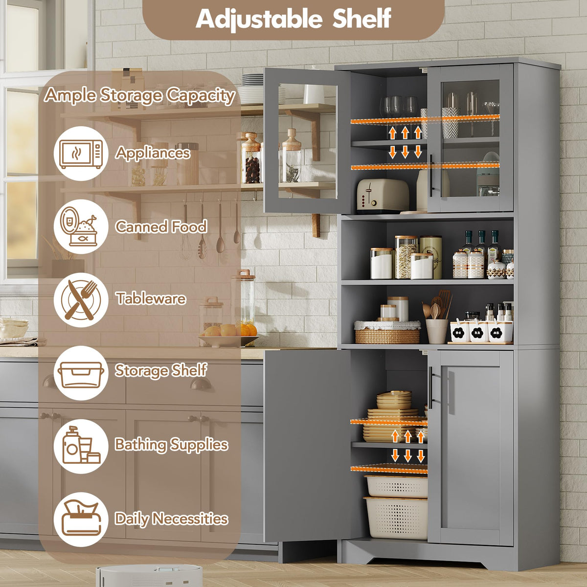 Tall Storage Cabinet with Adjustable Shelves