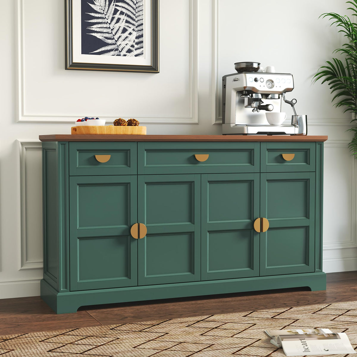 HLR 60'' Shaker-Style Large Sideboard Buffet Cabinet with Storage, Green