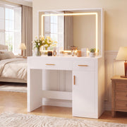 OLIXIS Vanity Desk with Mirror and LED Lights for Bedroom, White