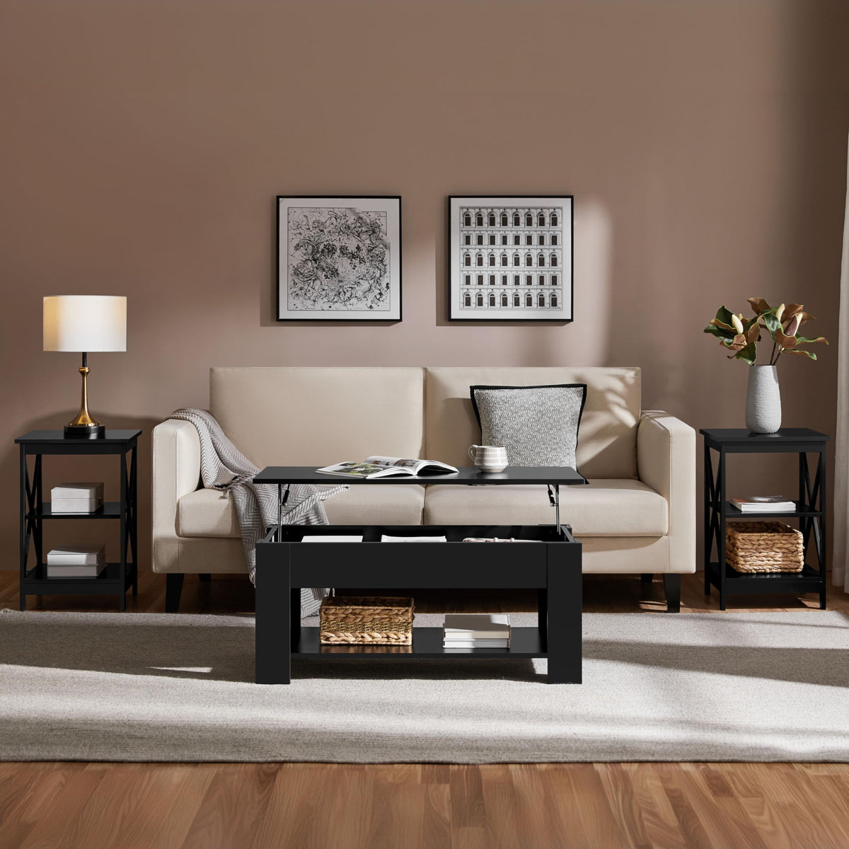 Yaheetech Lift Top Coffee Table and End Table Sets, 3-Piece Living Room Set
