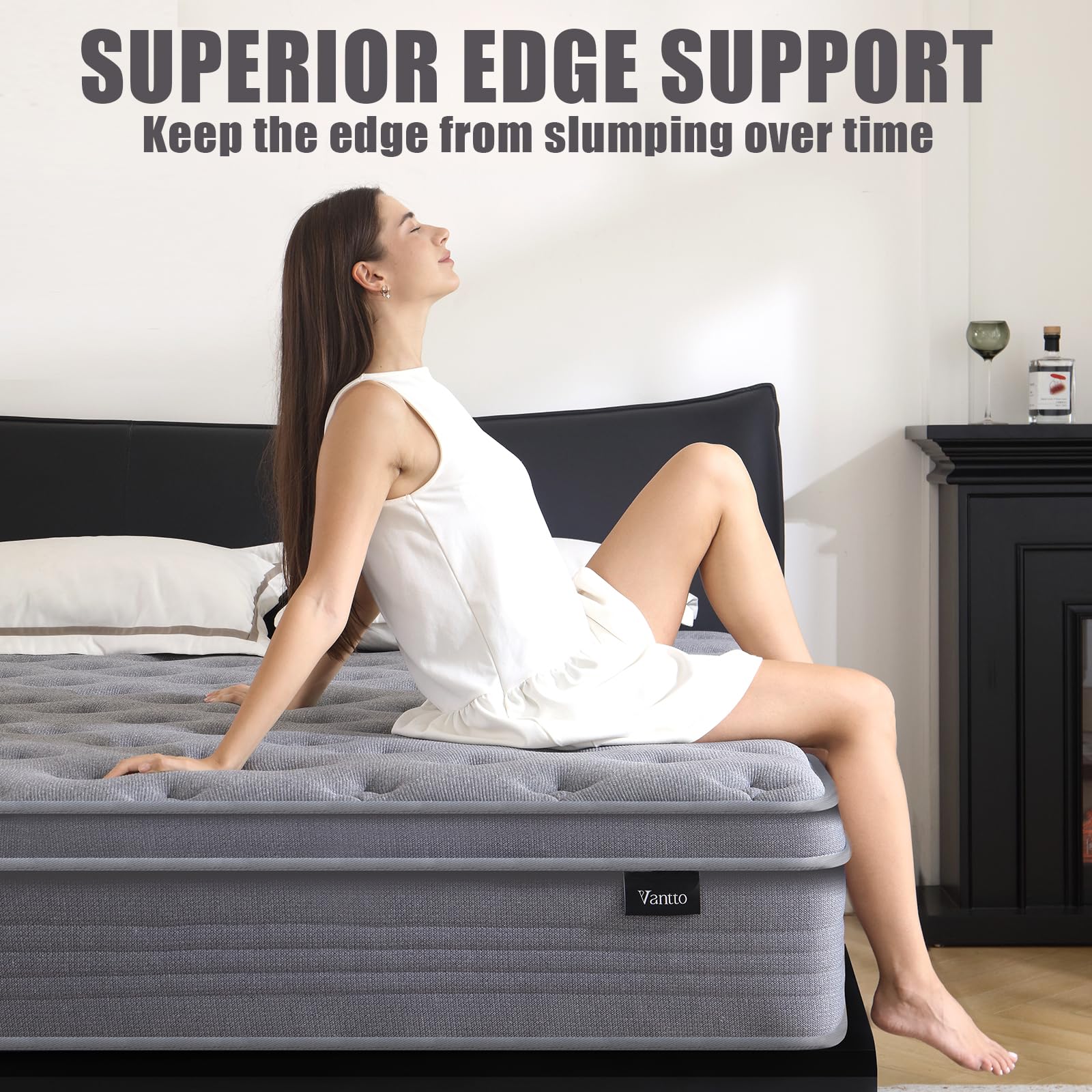 Vantto Queen Mattresses, 14 Inch Queen Size Hybrid Memory Foam Mattress with Upgrade Pocket Springs, Pressure Relief, Breathable Comfort and Durable, CertiPUR-US Certified, Medium Firm