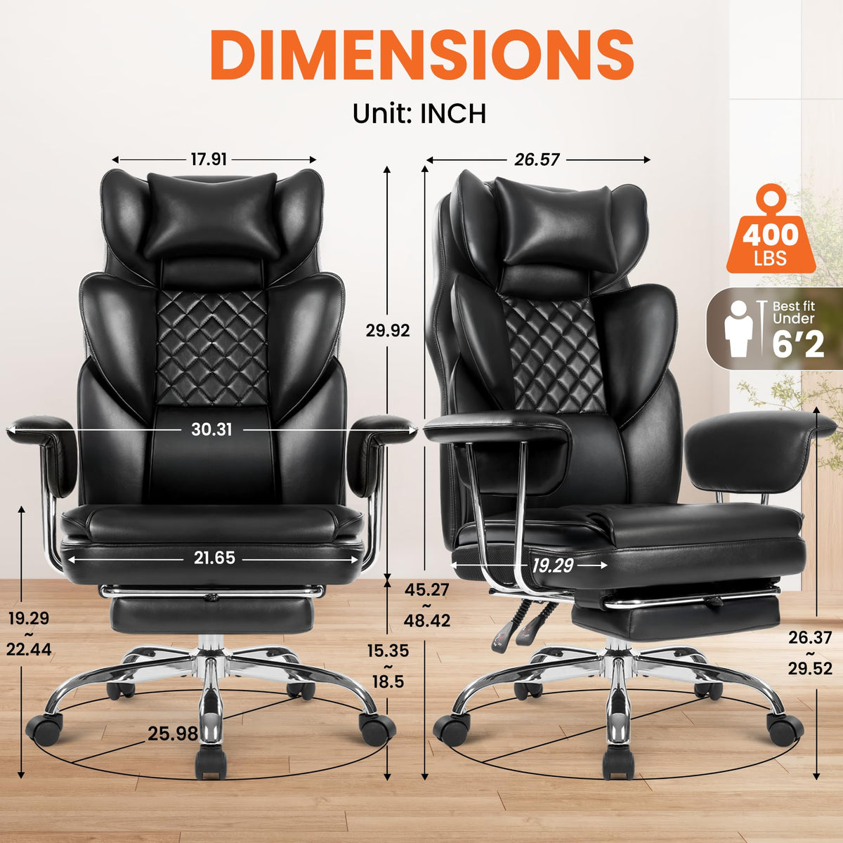 NEO CHAIR Big & Tall PU Leather Office Chair,High Back,Lumbar Support,Black