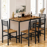 AWQM 5 Pieces Dining Table Set, Industrial Dining Table and Chairs for 4, Metal Frame with Wood Top, Kitchen Table Set for Dining Room, Breakfast Nook, Small Space, Rustic Brown
