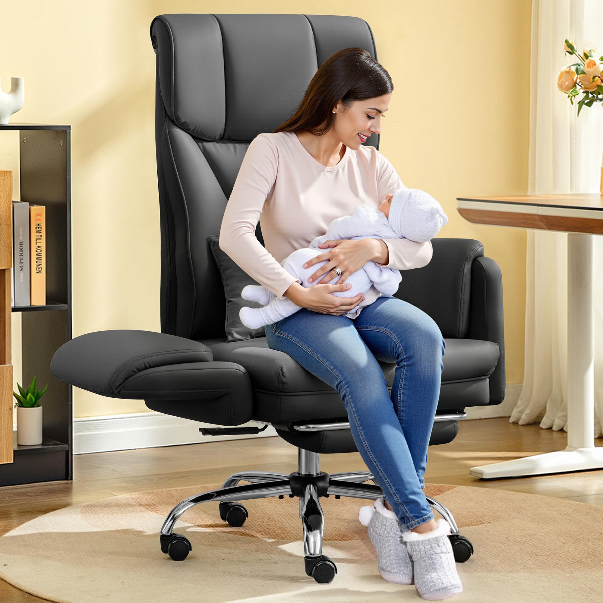 Wide Reclining Office Chair with Footrest & Lumbar Support