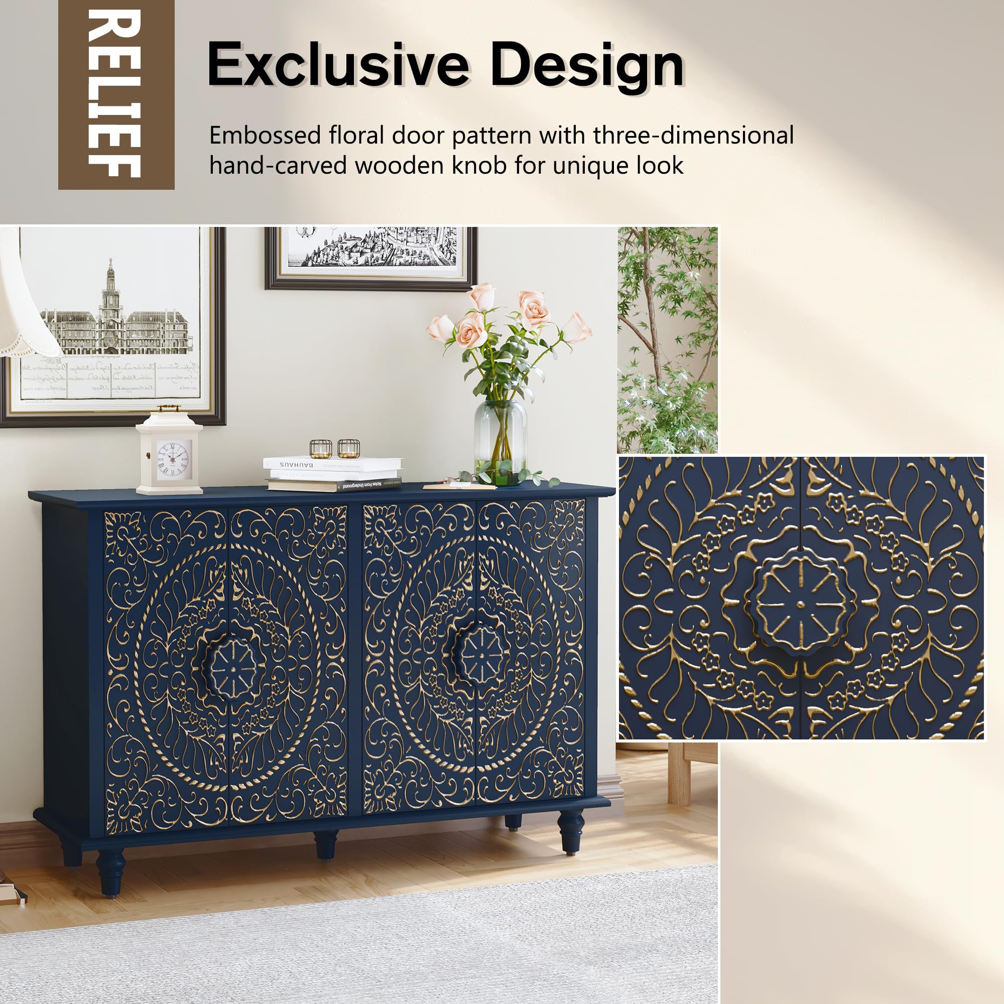 Decorative Accent Sideboard Buffet Cabinet with 4 Doors