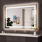Amorho 55"X36" LED Bathroom Mirror with Front Lit and Backlit(Brushed Gold)