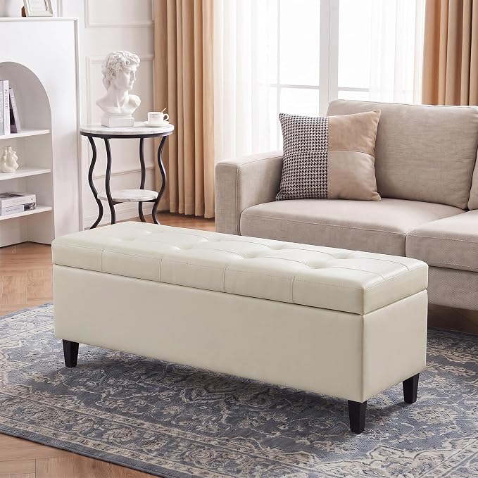 Faux Leather Storage Ottoman Bench