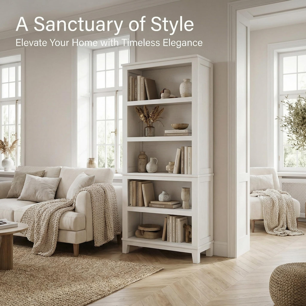 Adjustable 5-Shelf Farmhouse Bookcase