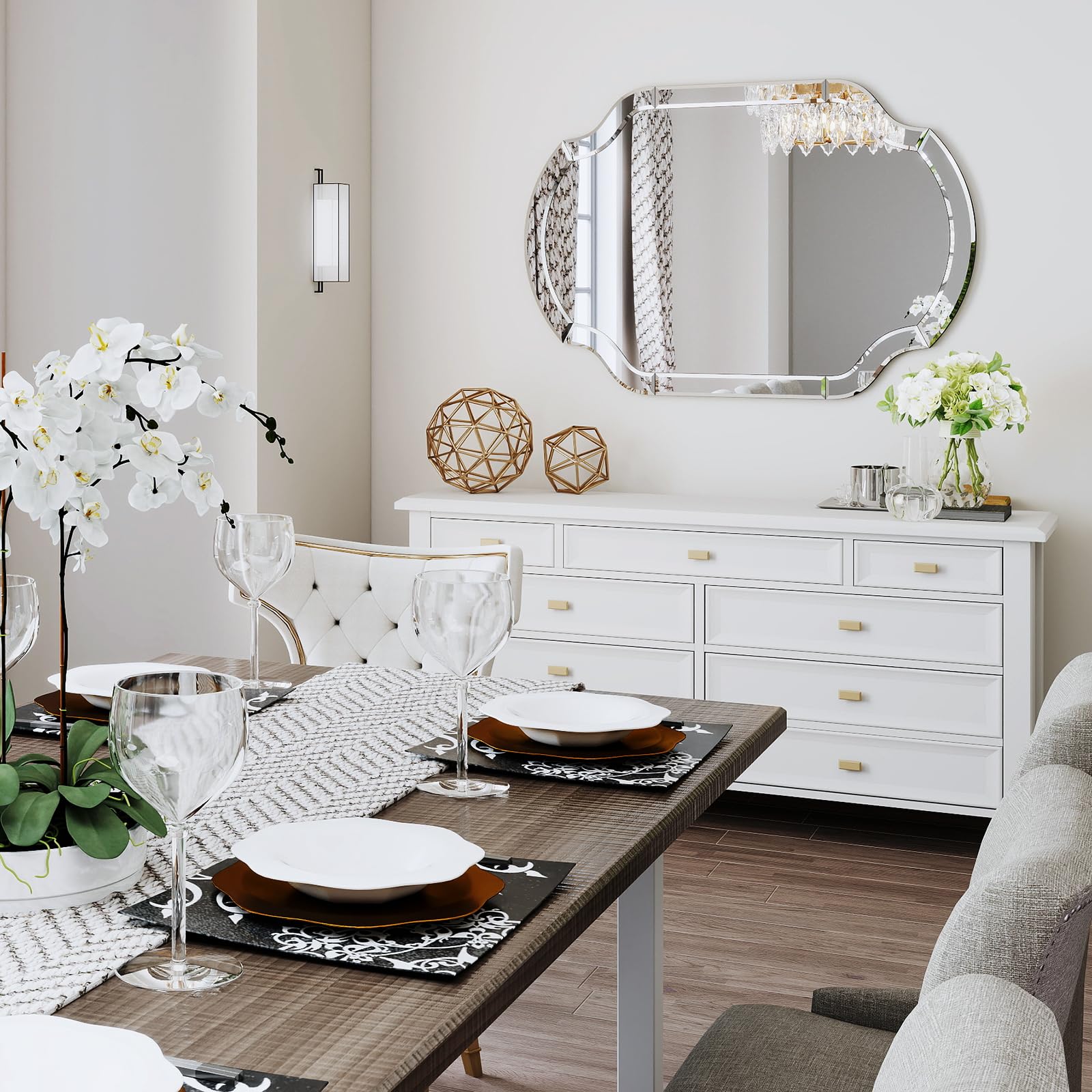 Large Decorative Wall Mirror with Beveled Glass