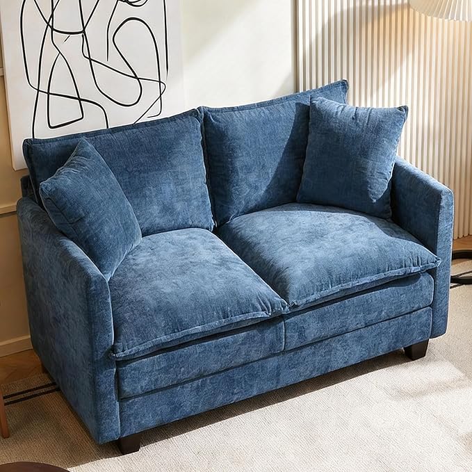 Chenille Cloud Loveseat with Deep Seat, 2 Pillows & Optional Ottoman