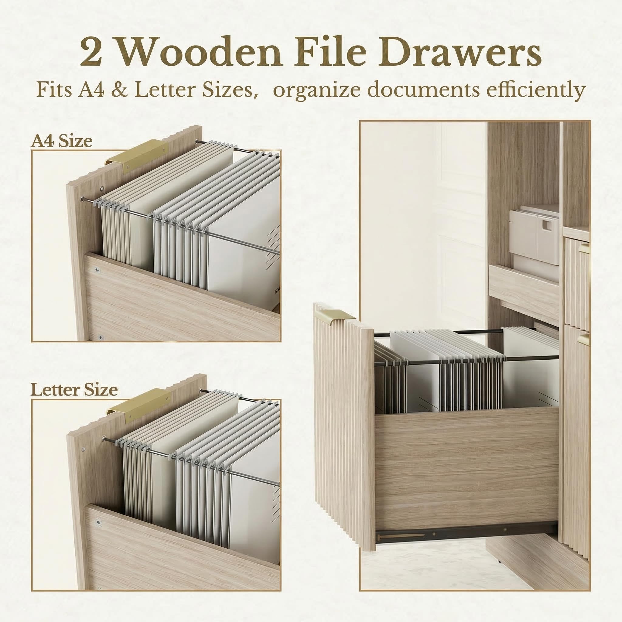 3-Drawer File Cabinet with Charging Station & Open Shelves
