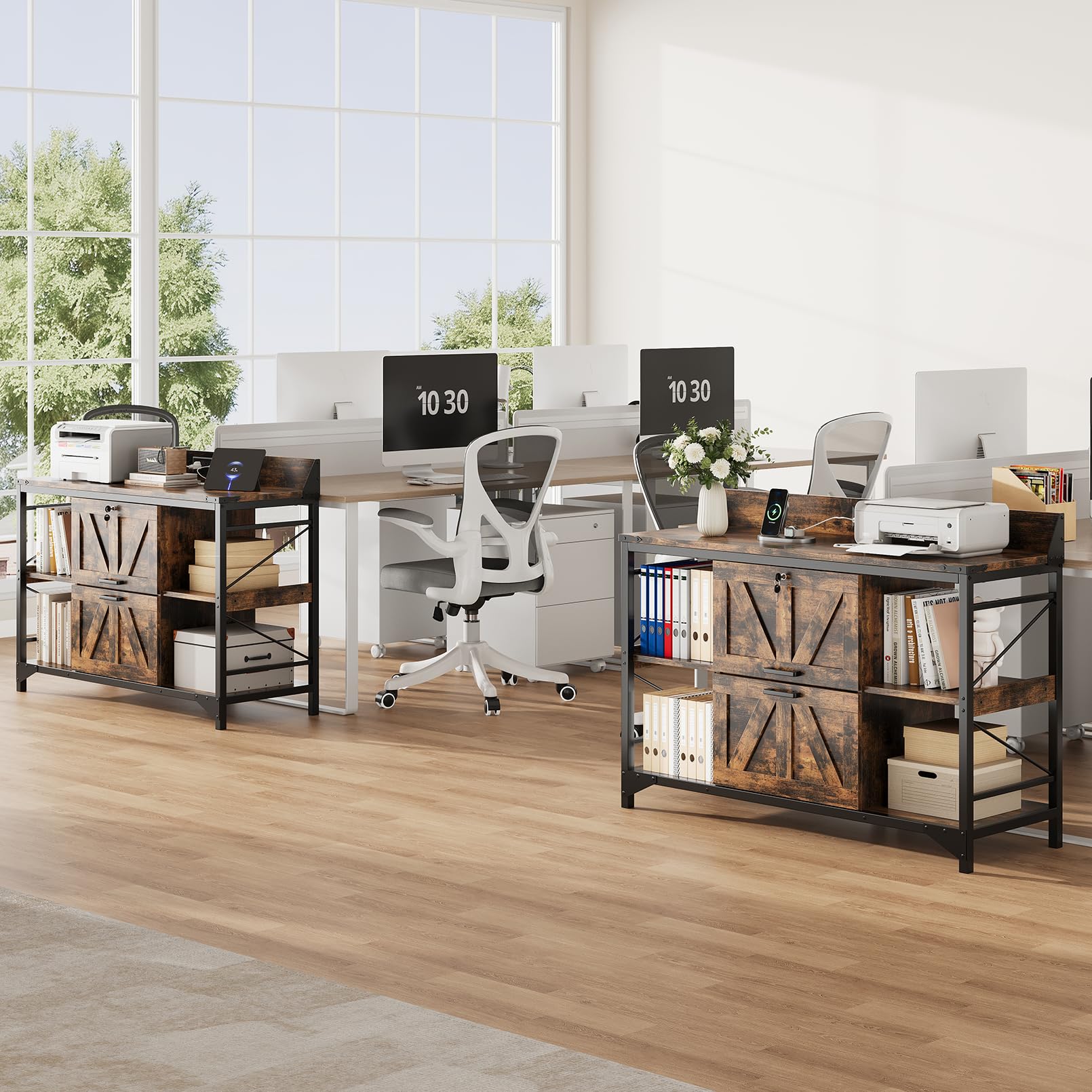 Lateral Filing Cabinet with Lock & Power Outlets