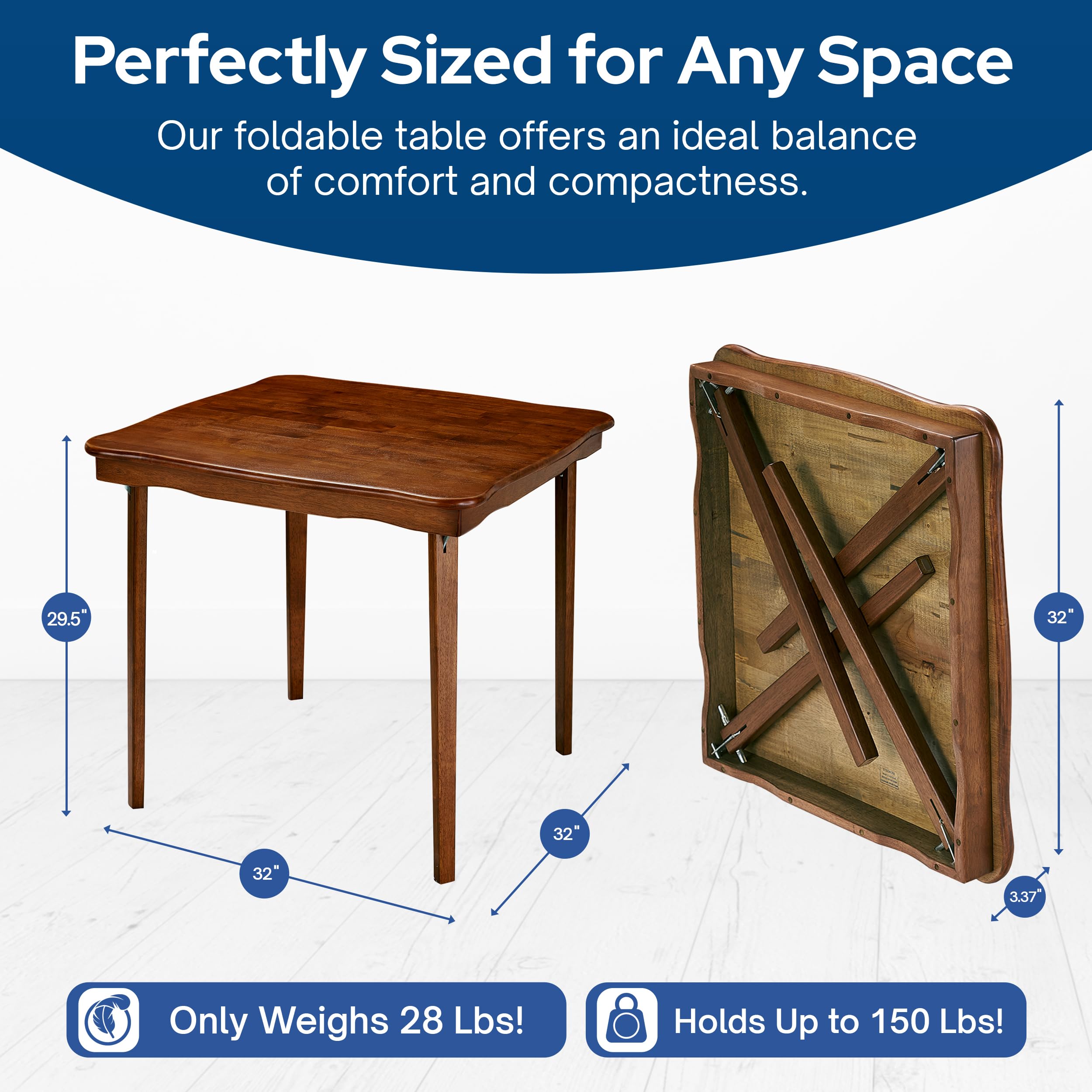 Scalloped Edge Solid Wood Folding Card Table