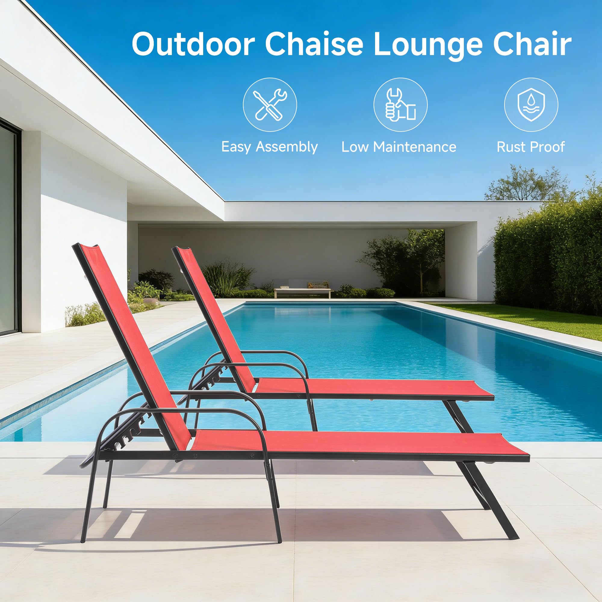 Outdoor Chaise Lounge Chair with 5-Position Recliner