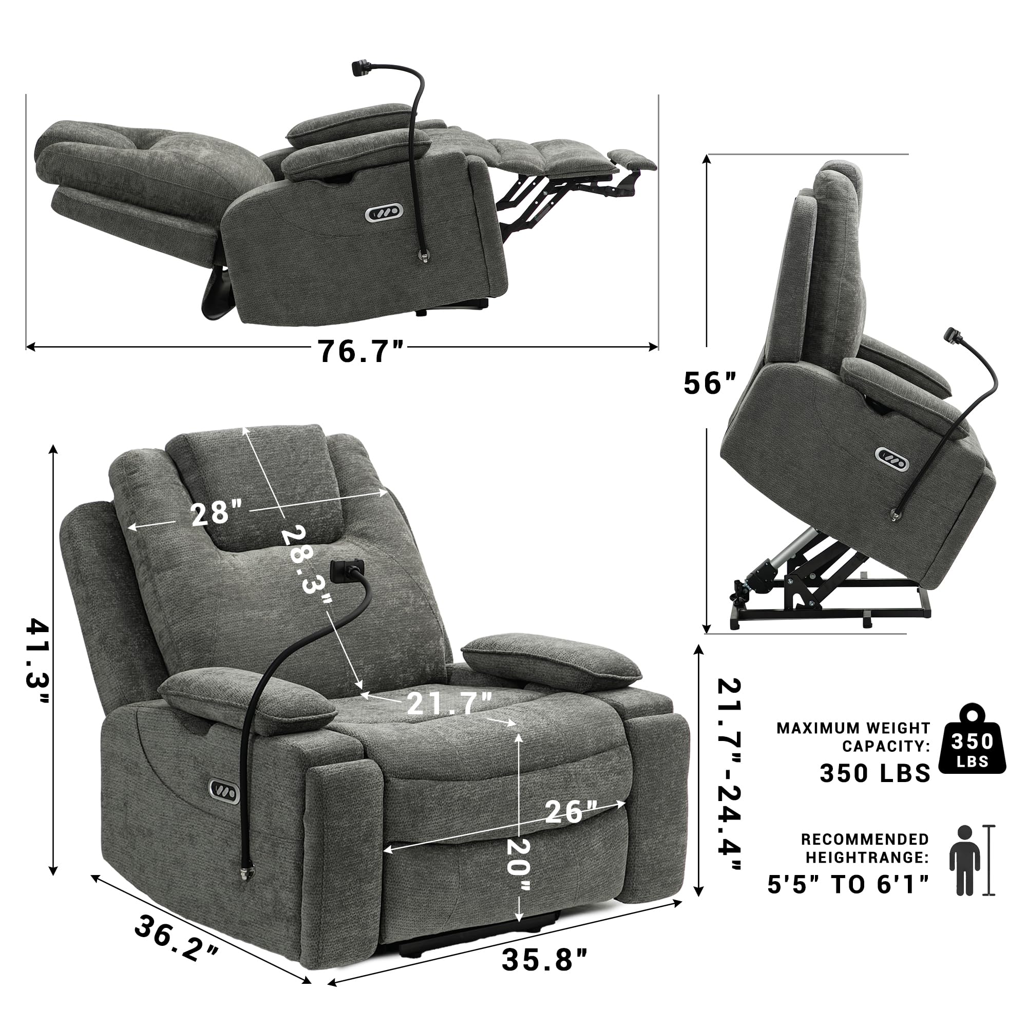 L-Shape Power Lift Recliner Chair with Massage & Heat