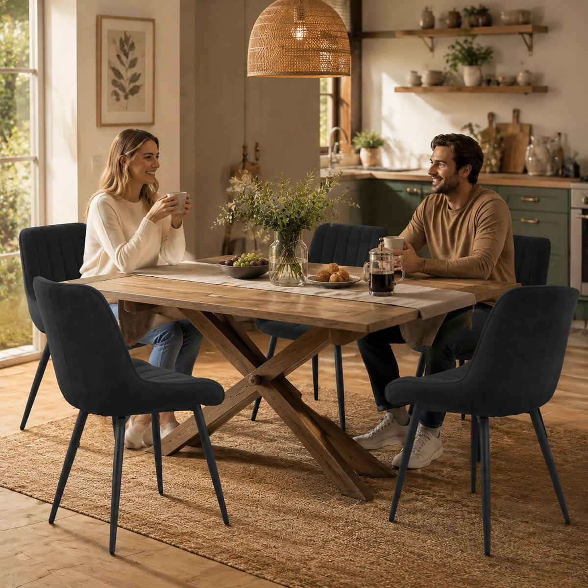 Czoluxo Modern Velvet Dining Chairs Set of 2, Upholstered Accent Side Chairs with No Arms, Mid-Back Desk Chairs with Black Metal Legs for Kitchen, Living Room & Bedroom Black