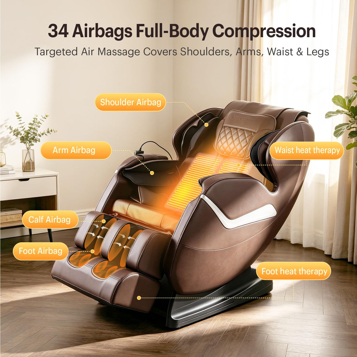 Massage Chair Full Body,Zero Gravity Massage Chair,Heating Waist,Brown