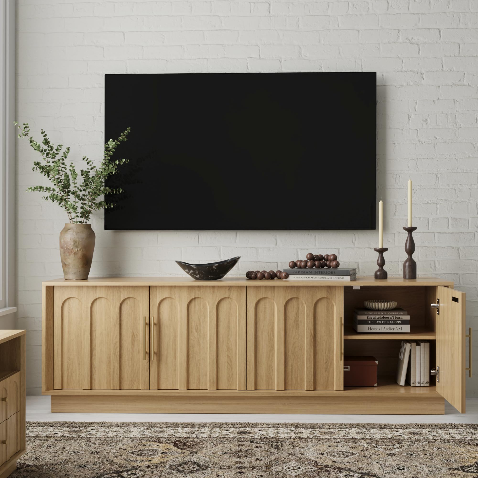 67" Mid-Century Modern TV Stand with Arched Doors