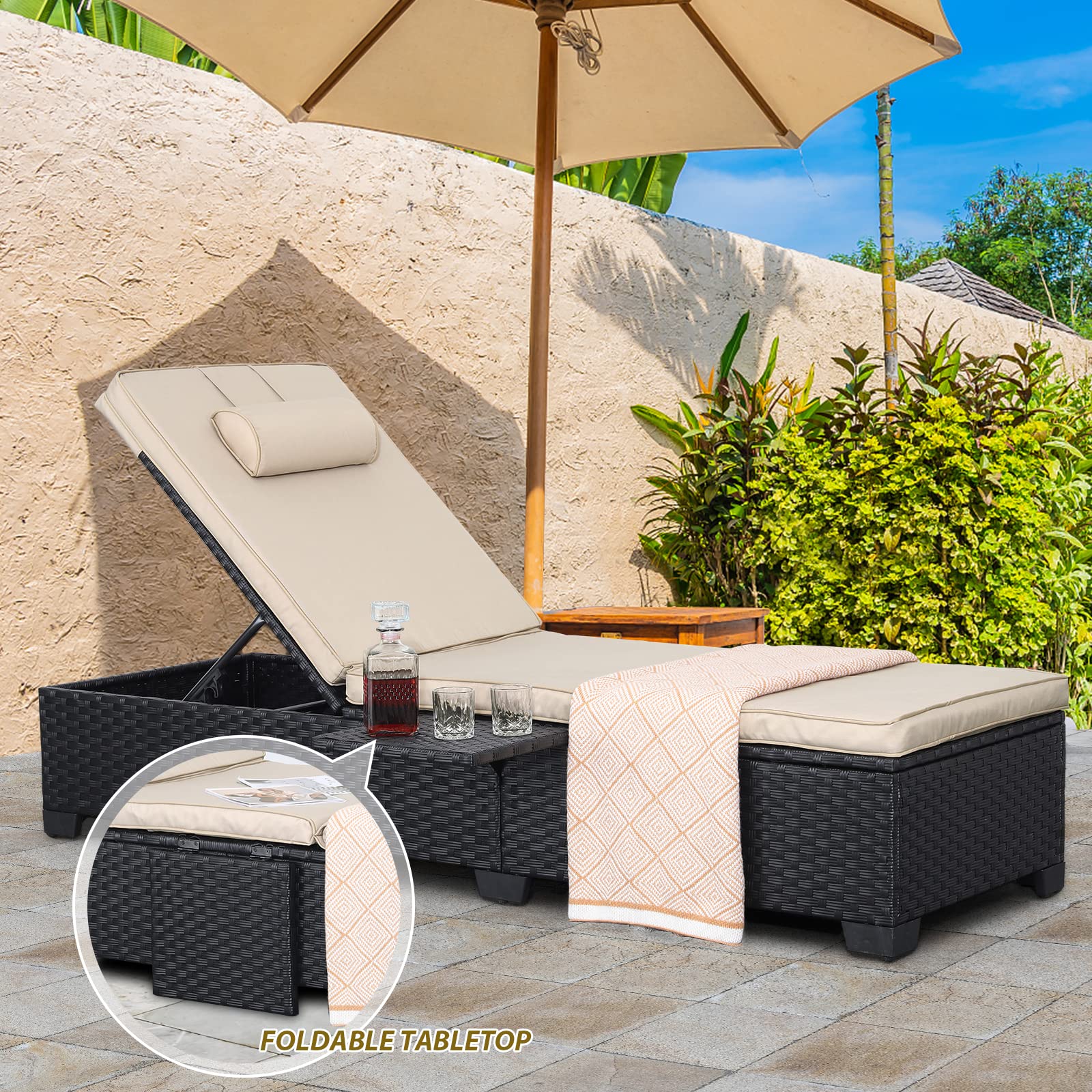 Outdoor Wicker Chaise Lounge Set of 2