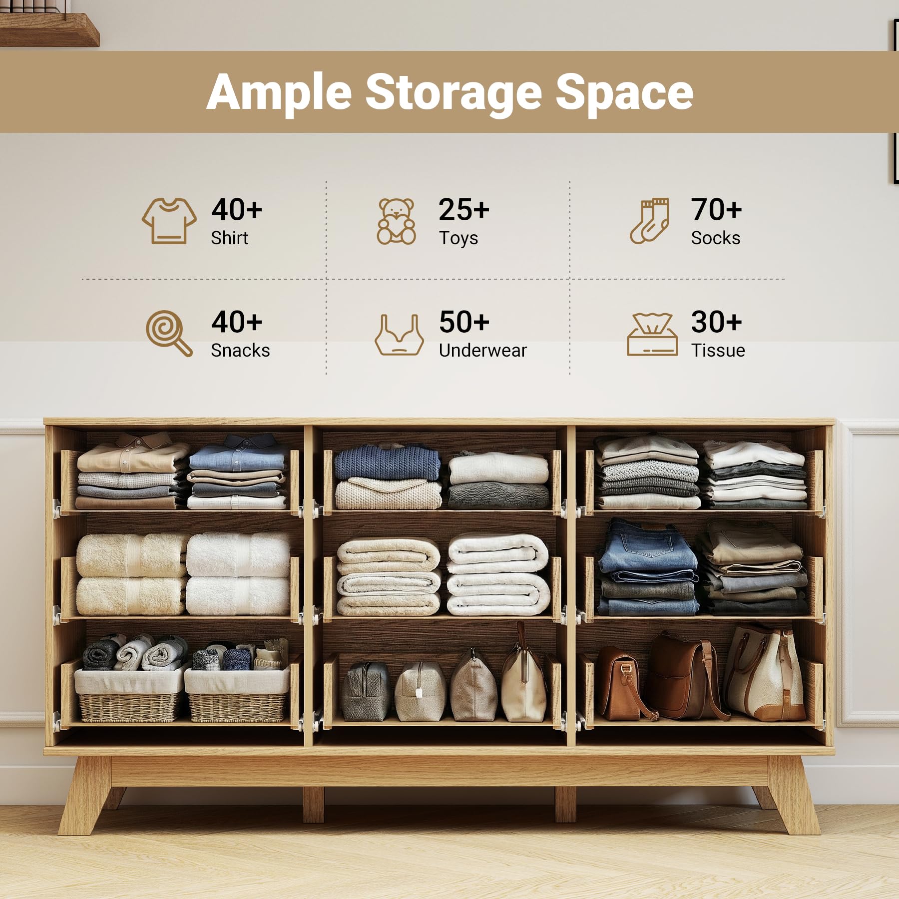 Nebuaegis Fluted 9 Drawer Dresser for Bedroom,57" Wide Modern Chest of Drawers with Metal Handles,Heavy Duty Wood TV Stand,Wood Closet Clothes Storage Organizer for Living Room,Hallway,Entryway