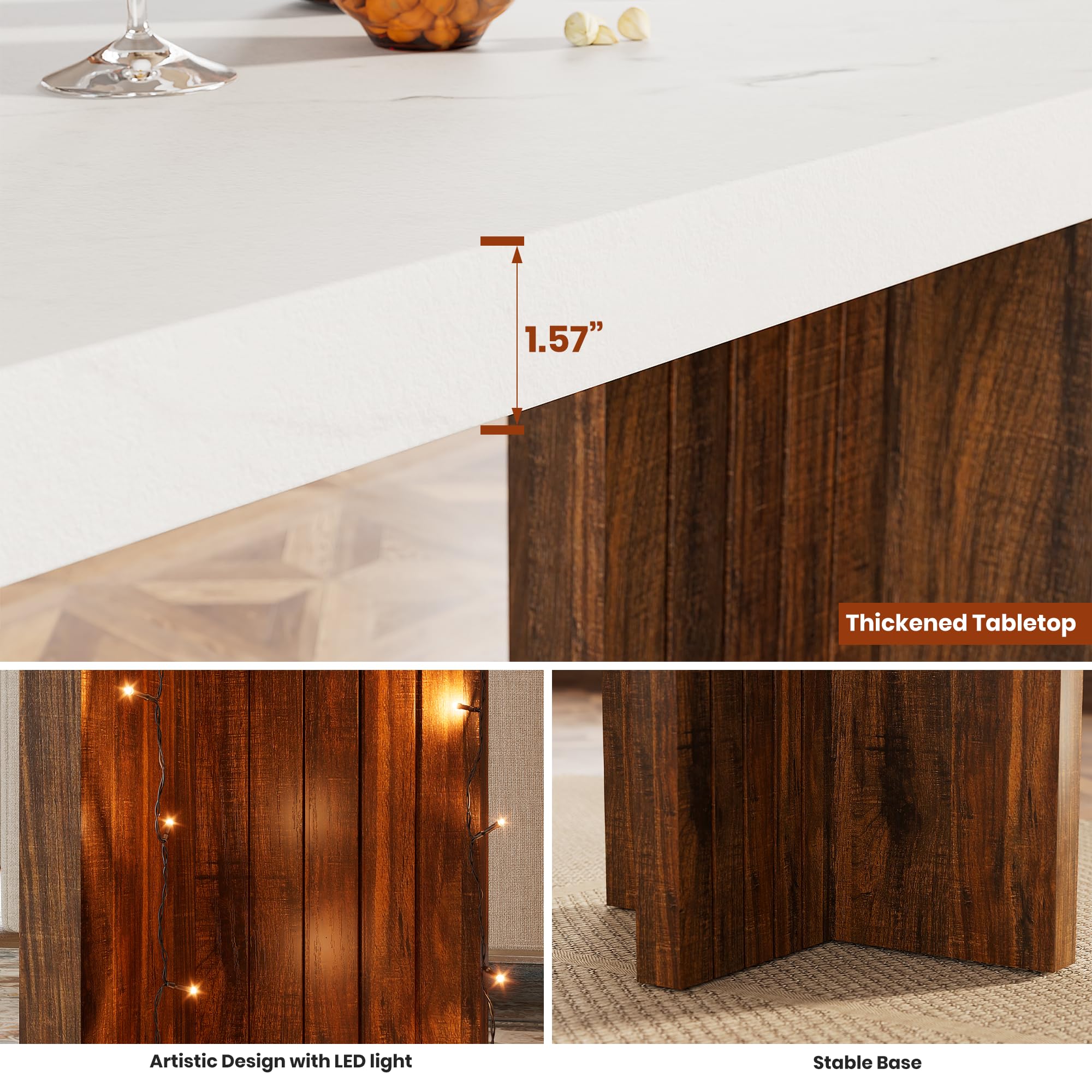 Bar Table for 4-6 People - 55” Long Counter Height Pub with Extra Thickened Tabletop, Modern Rectangular Home Bar Coffee Unit for Kitchen, Dining Room, Balcony, Living Room, Basement, White+Walnut