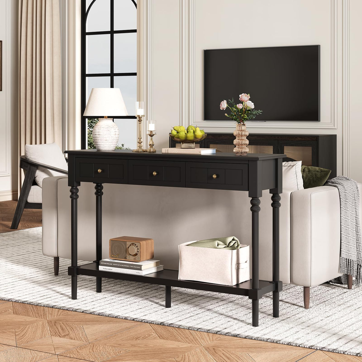 Black Console Table with Drawers