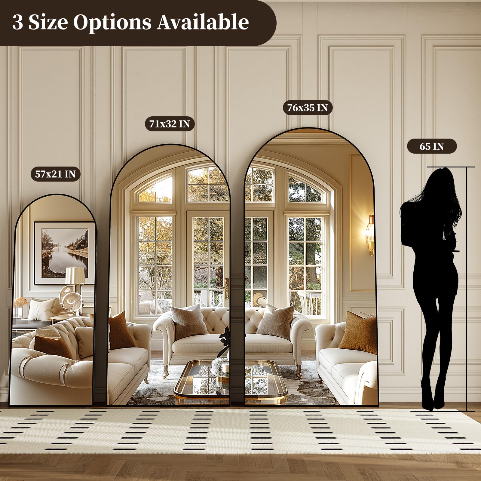 Arched Full Length Floor Mirror with Stand