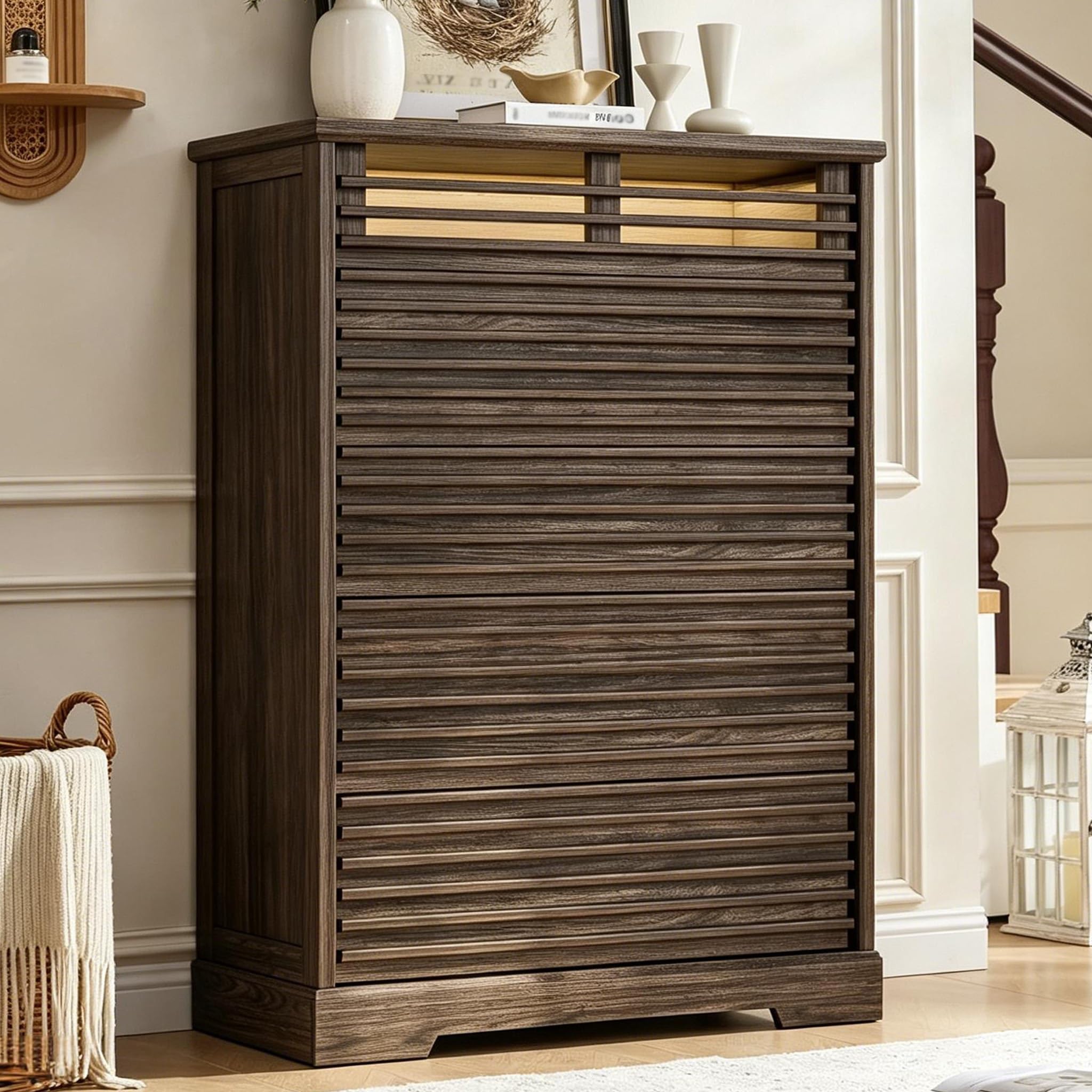 5-Drawer Fluted Dresser with LED Lights