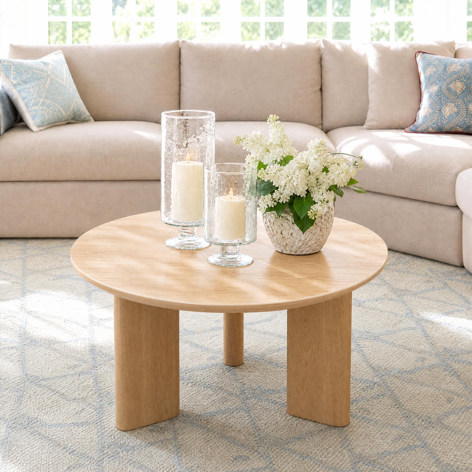 Yechen Nesting Coffee Table Set of 2, Round Wooden Veneer Coffee Table and Side Table Set, Circle Modern Center Tables with Smooth Thick Design for Living Room, Office, or Apartment