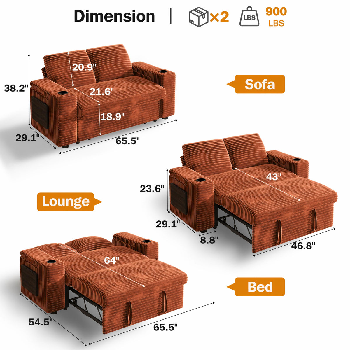 Corduroy Loveseat Sleeper Sofa