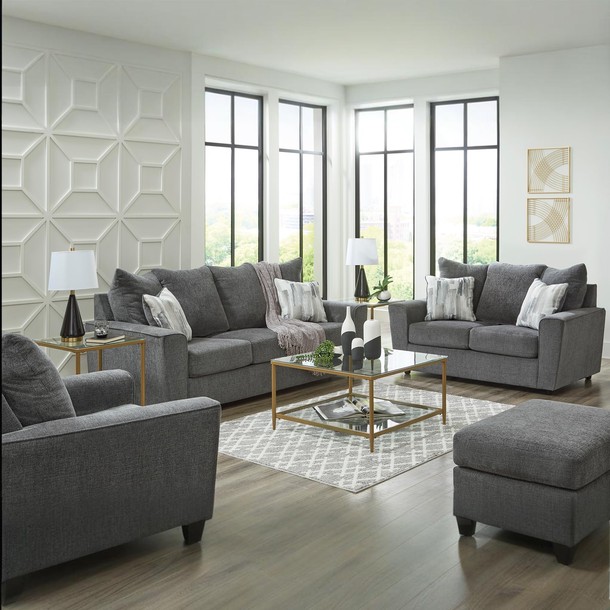 Dark Gray Flared Arm Chenille Sofa