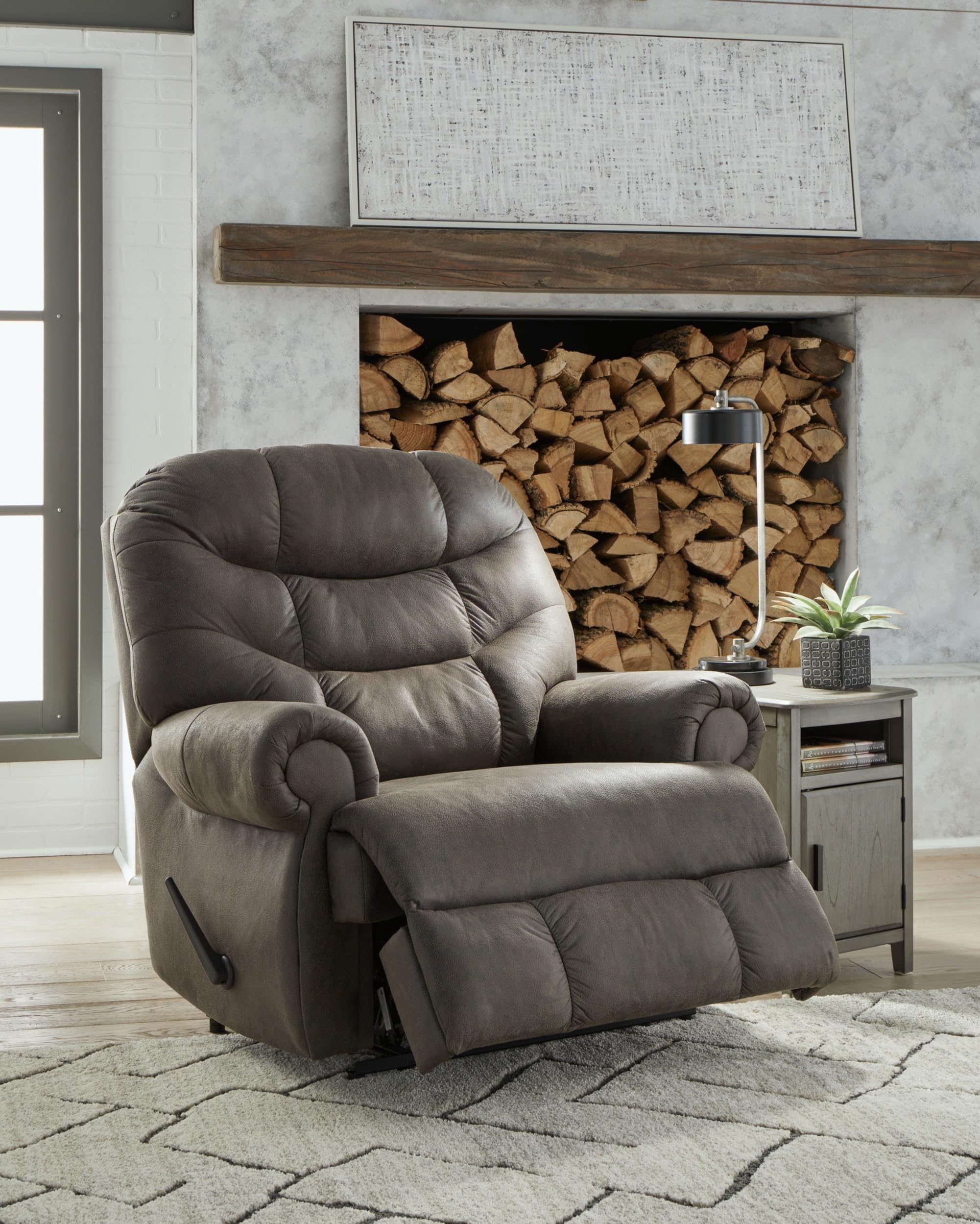 Signature Design by Ashley Camera Time Classic Tufted Faux Leather Zero Wall Recliner, Gray