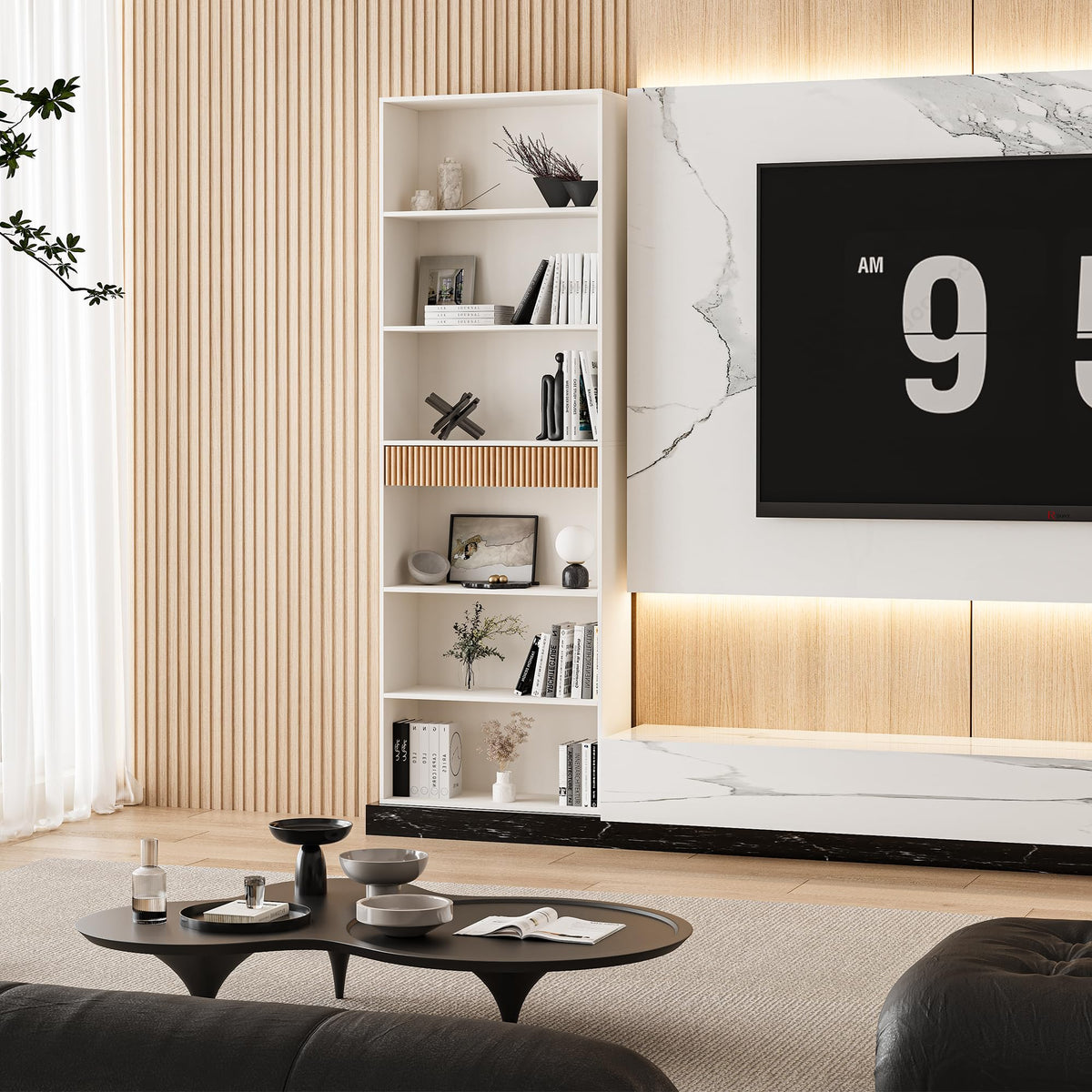 White 7-Tier Bookshelf with Drawer