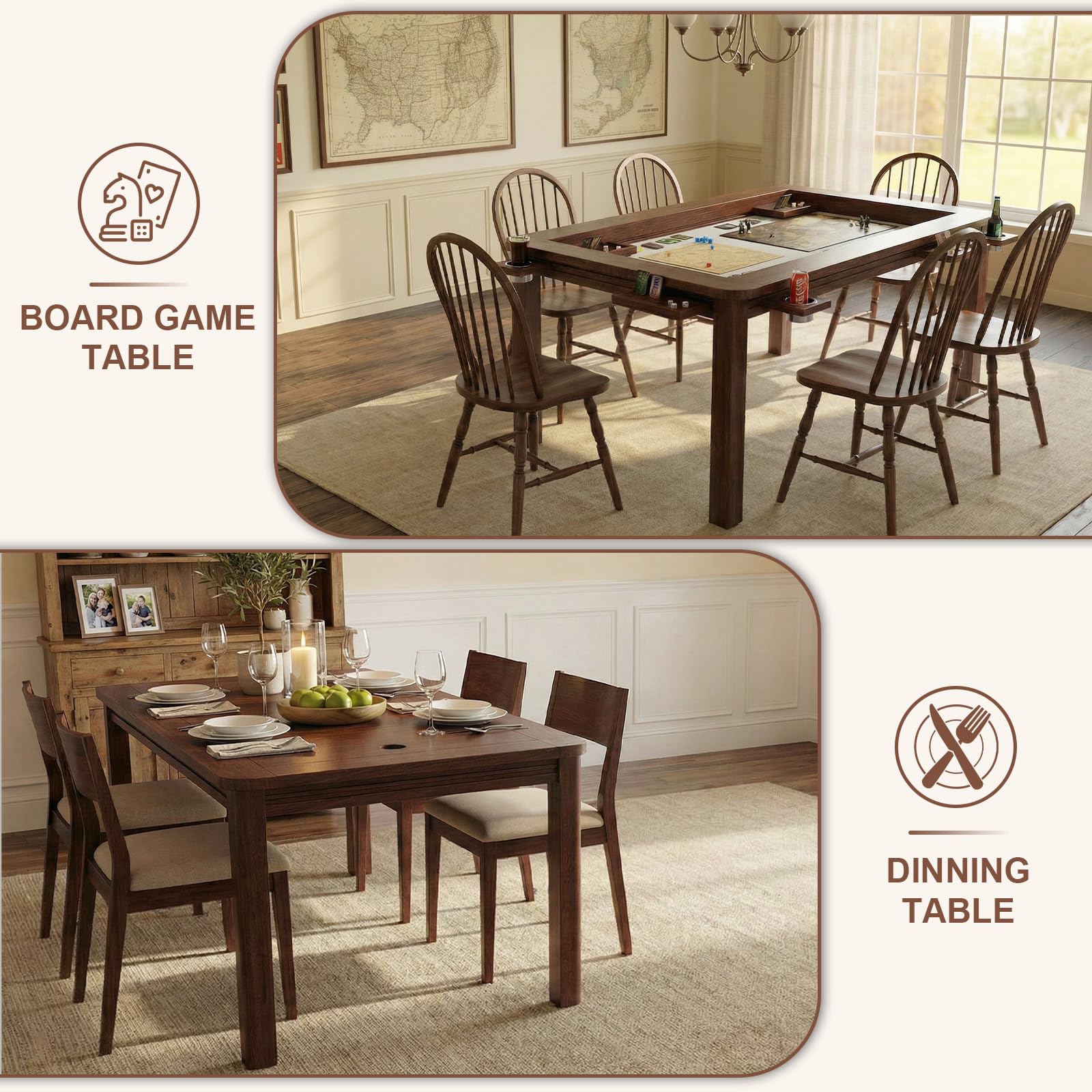 Solid Wood Board Game & Dining Table