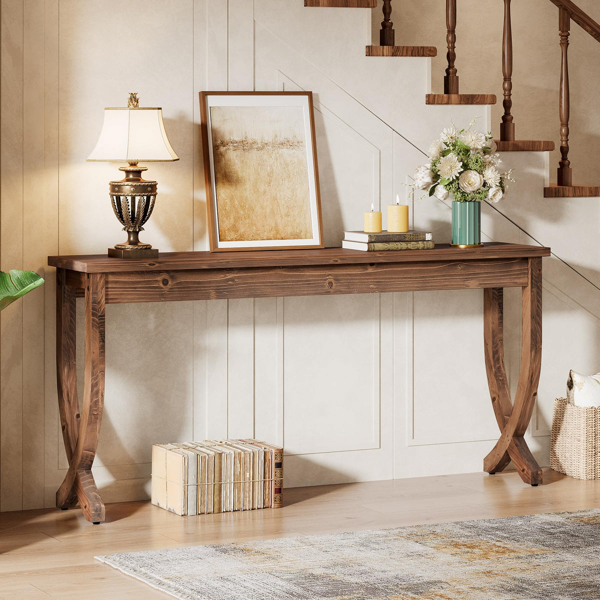 TRIBEWOOD 63-Inch Solid Wood Console Table for Entryway