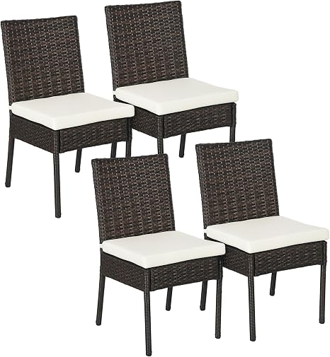 Outsunny 4 PE Rattan Outdoor Dining Chairs with Cushions, Patio Wicker Dining Chairs with Backrests for Porch, Deck, Garden, Black