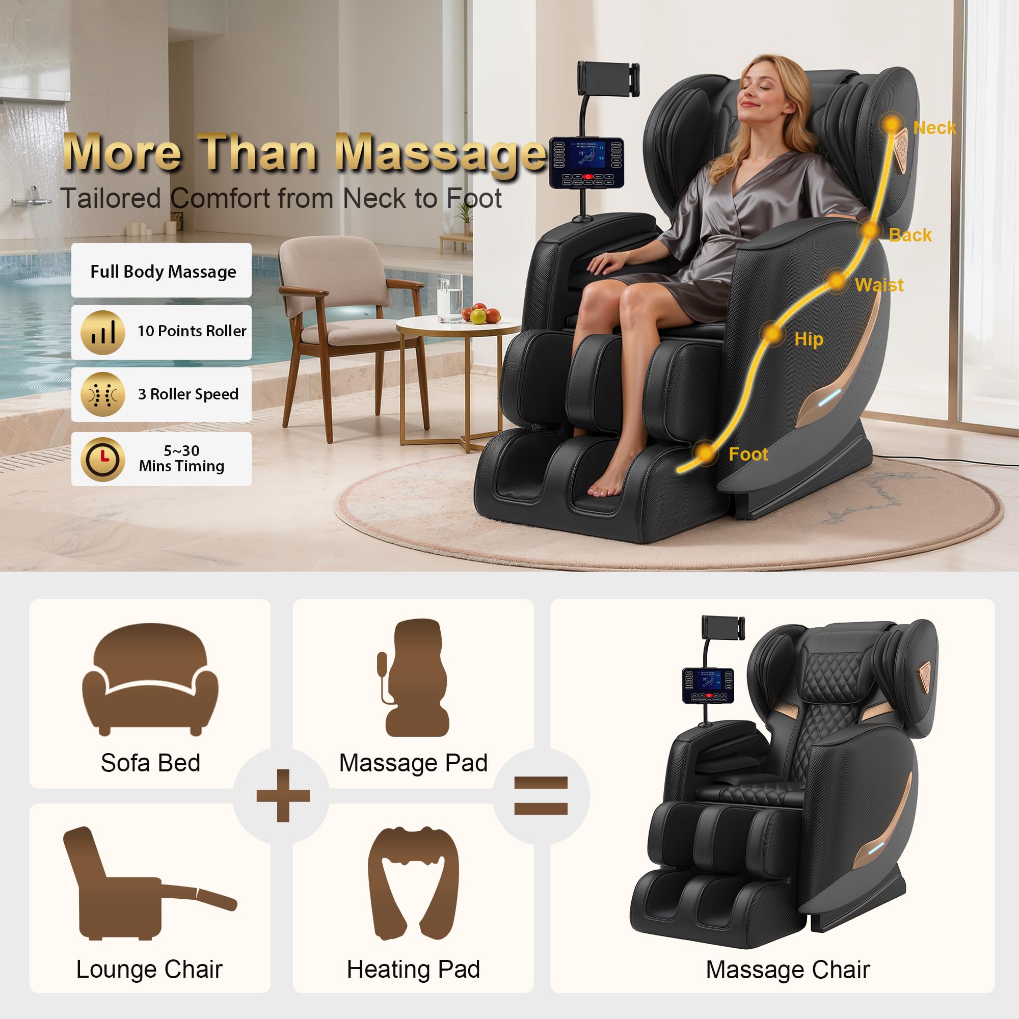 VireoNest 2026 Massage Chair Full Body, Zero Gravity Massage Chair Recliner - Upgraded 10-Point Roller, Heating, Airbags, Foot Roller, Shiatsu Full Body Massage Chairs, Gift for Parent